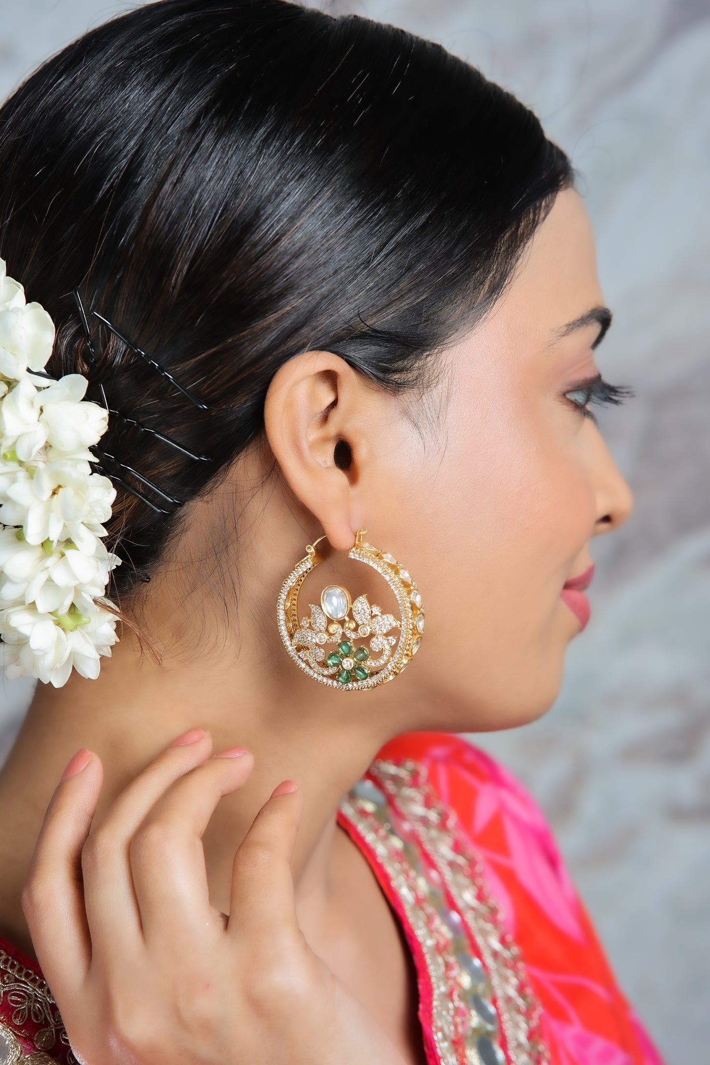 Emerald Blossom Hoop Earrings