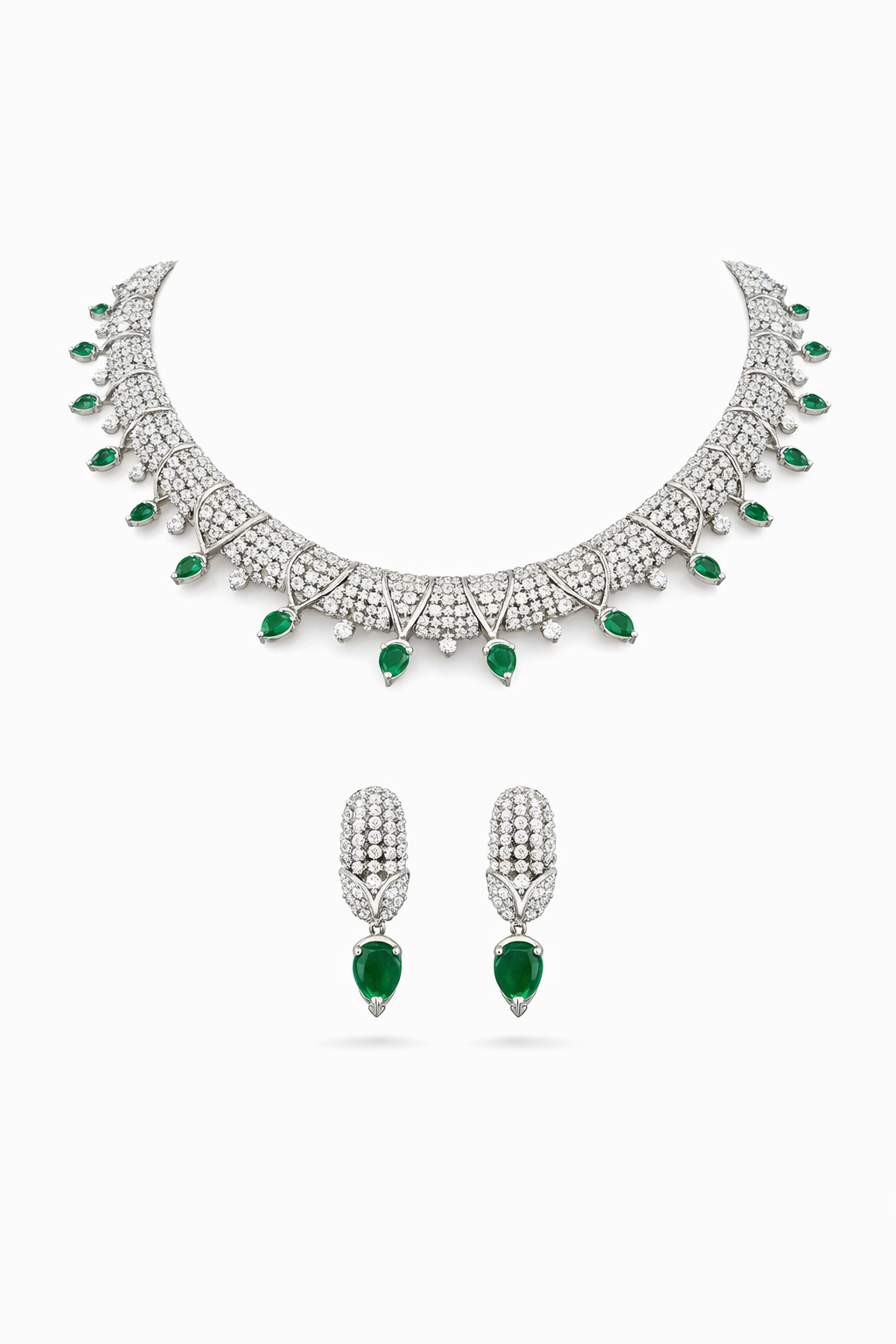 Alina Emerald Drop Diamond Necklace Set