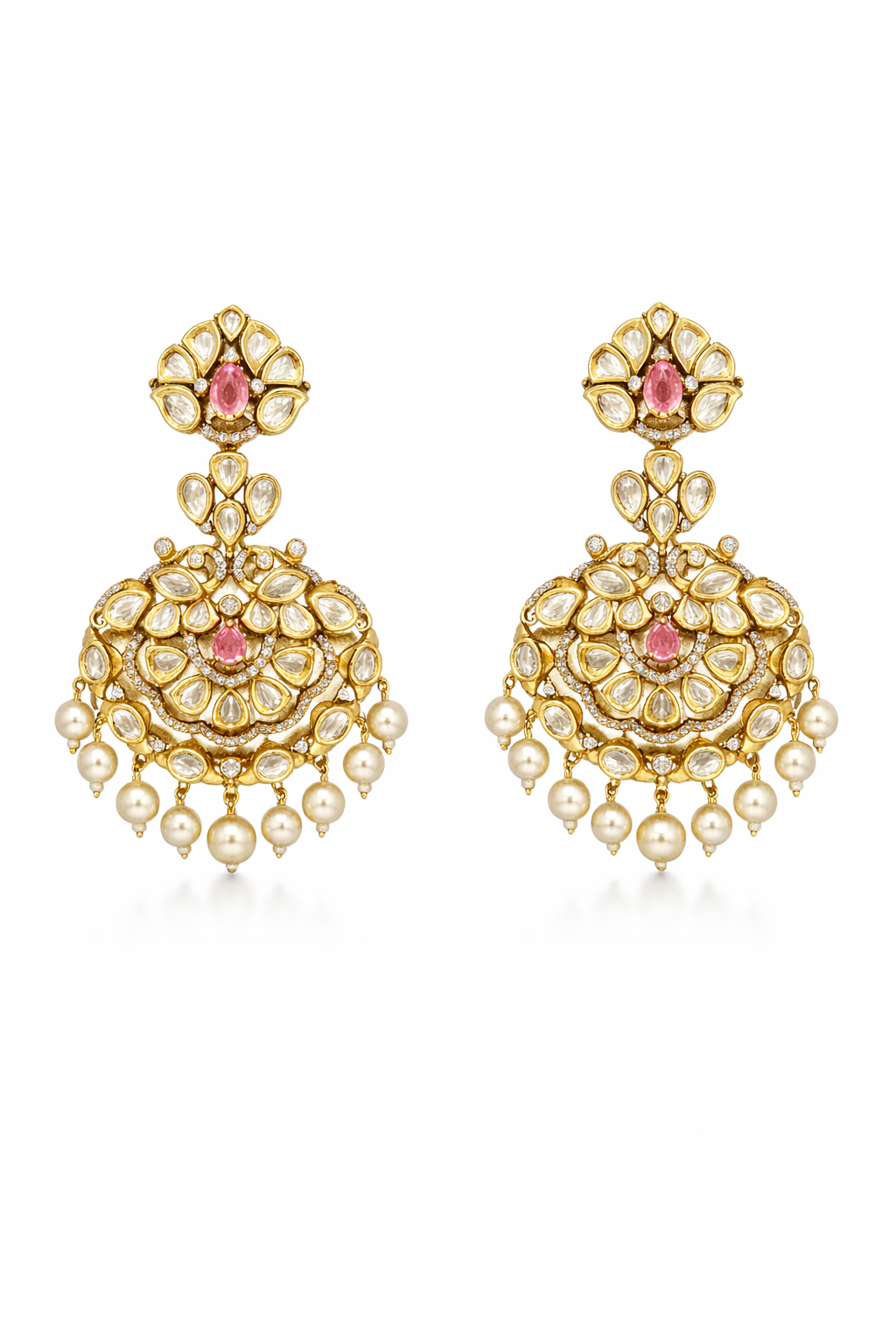 Blush Pink Polki Pearl Chandbali Earrings