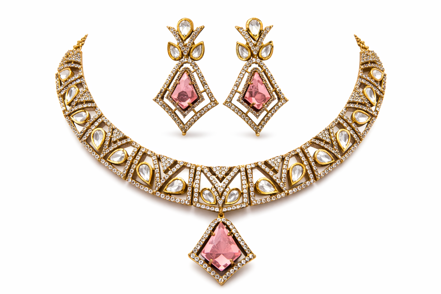 Rose Avara Polki Necklace Set