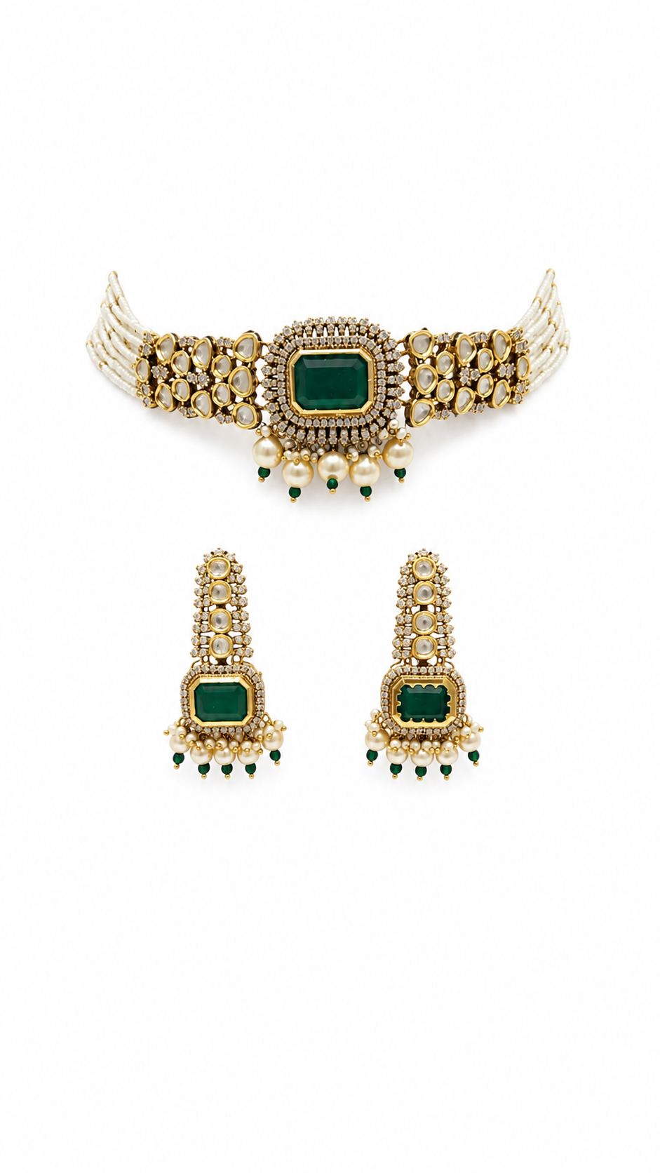 Emerald Kundan Pearl Bridal Choker Set