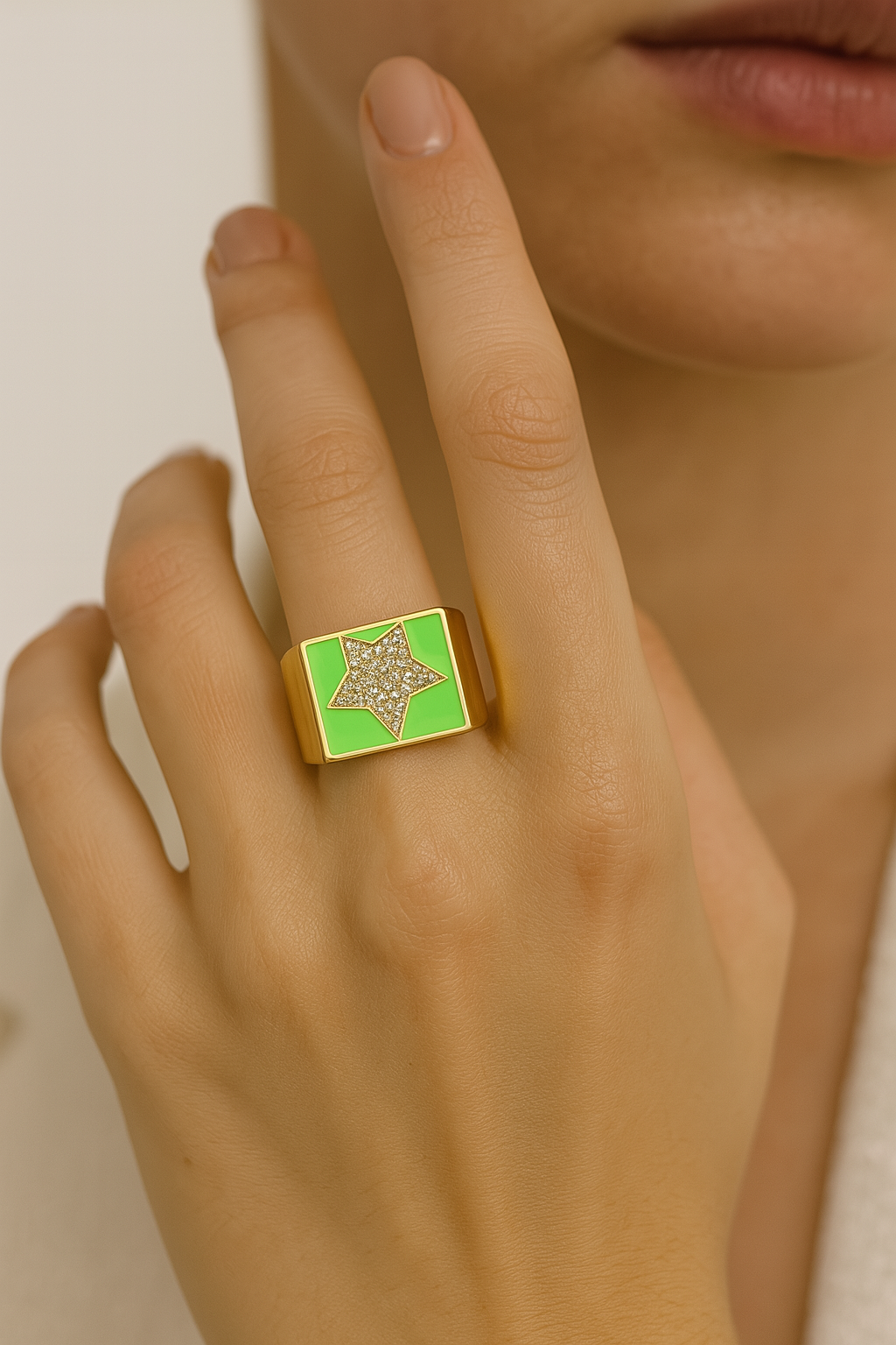 Stardust Pop Signet Ring – Neon Green