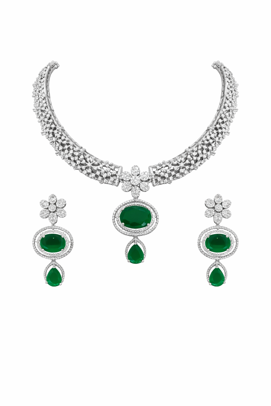 Raahi Emerald Bloom Diamond Necklace Set
