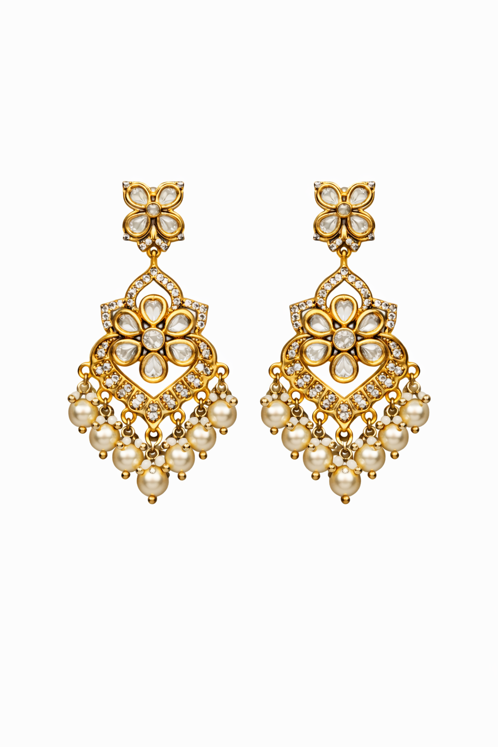 Anaya Blossom Polki Pearl Chand Earrings