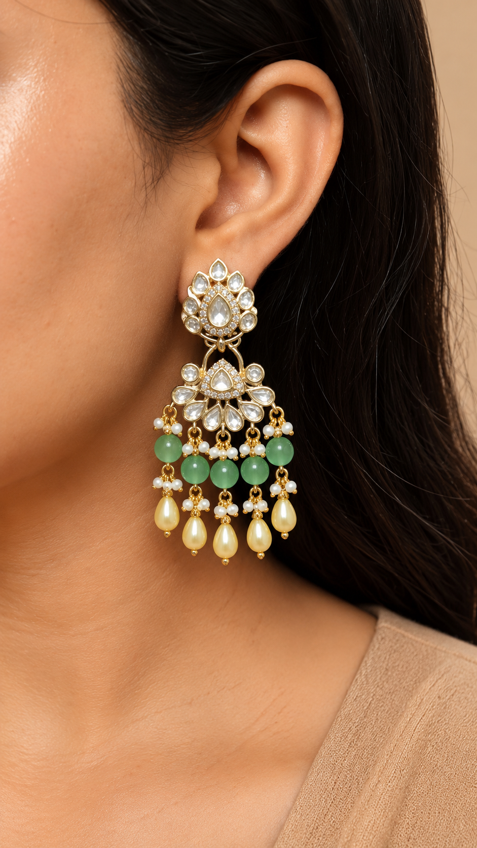 Zaria Jade Pearl Chandbali Earrings