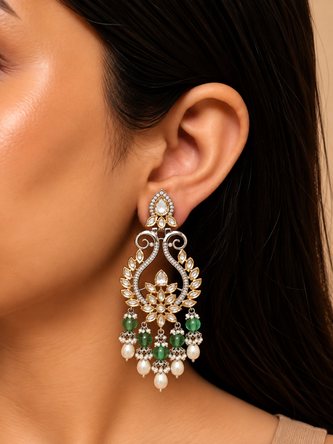 Noor Emerald Pearl Chandrika Earrings