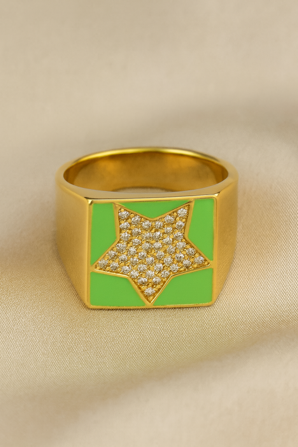 Stardust Pop Signet Ring – Neon Green