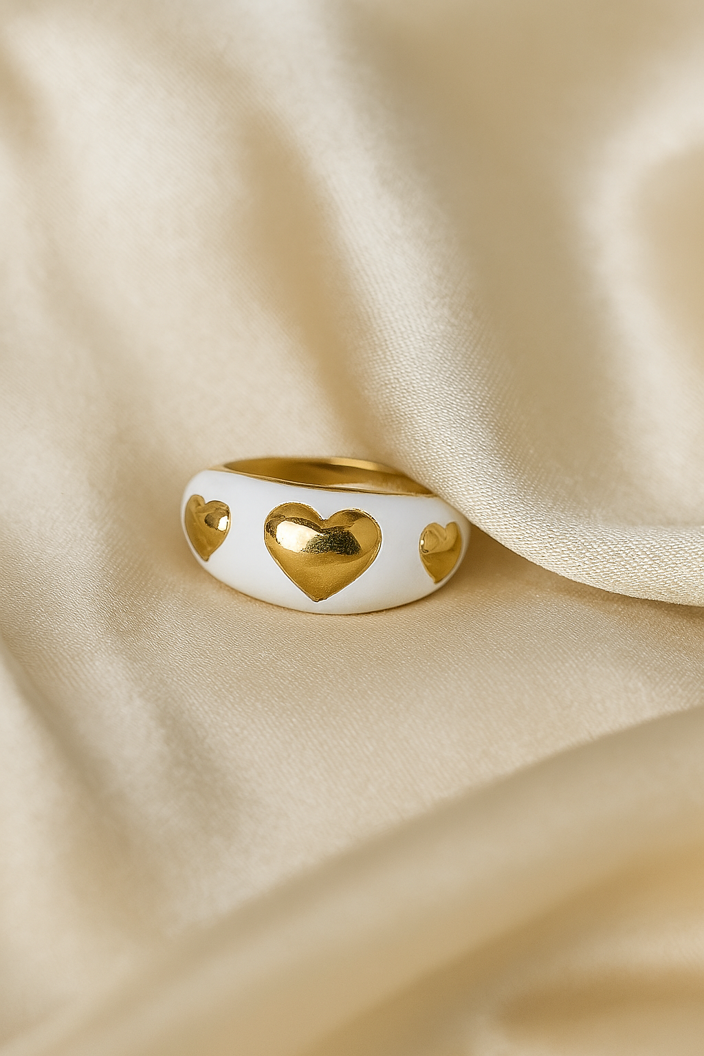 Golden Loveband Ring – Ivory Enamel