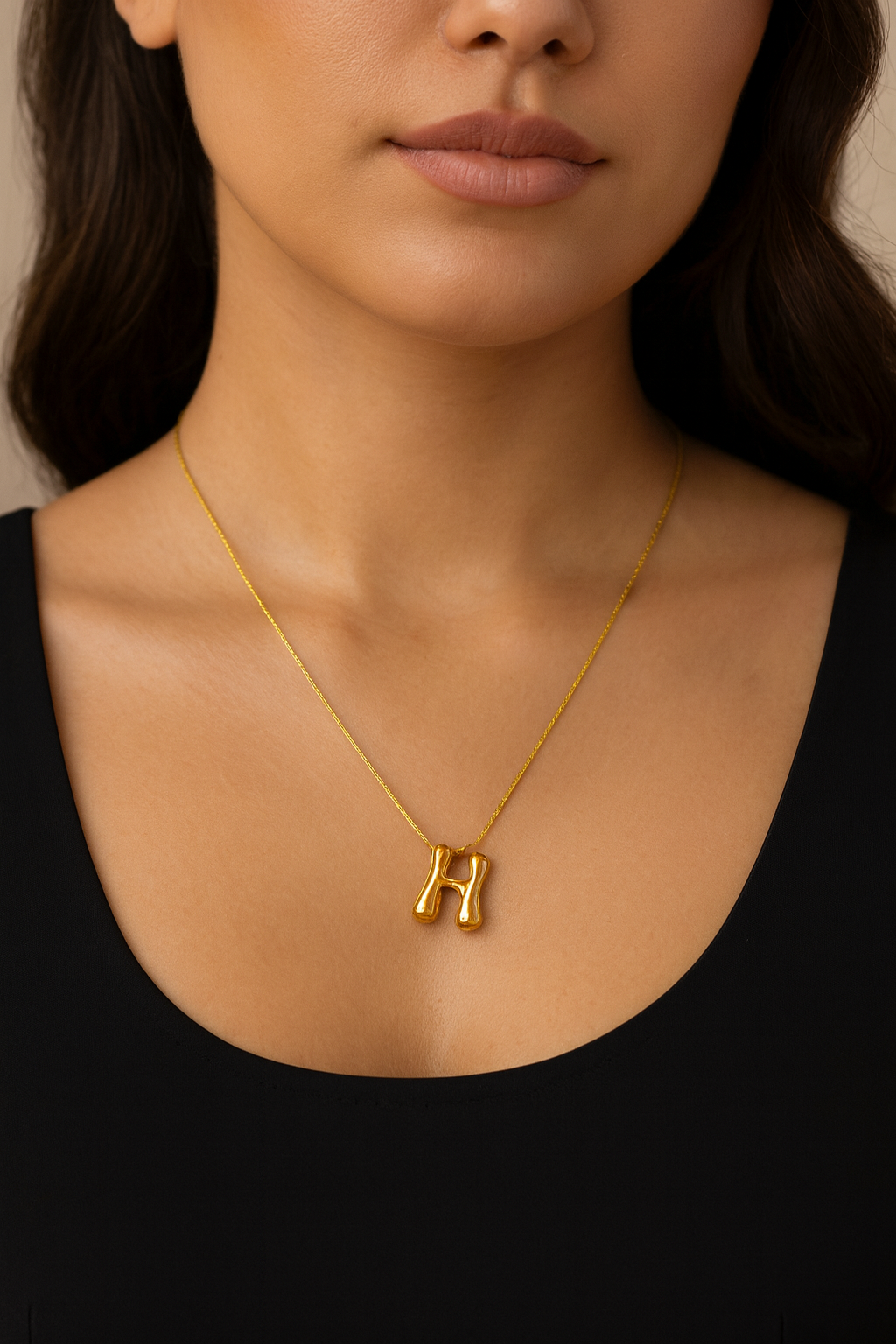 Golden Bubble Initial Pendant Necklace