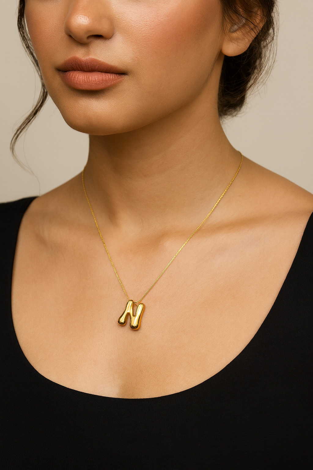 Golden Bubble Initial Pendant Necklace