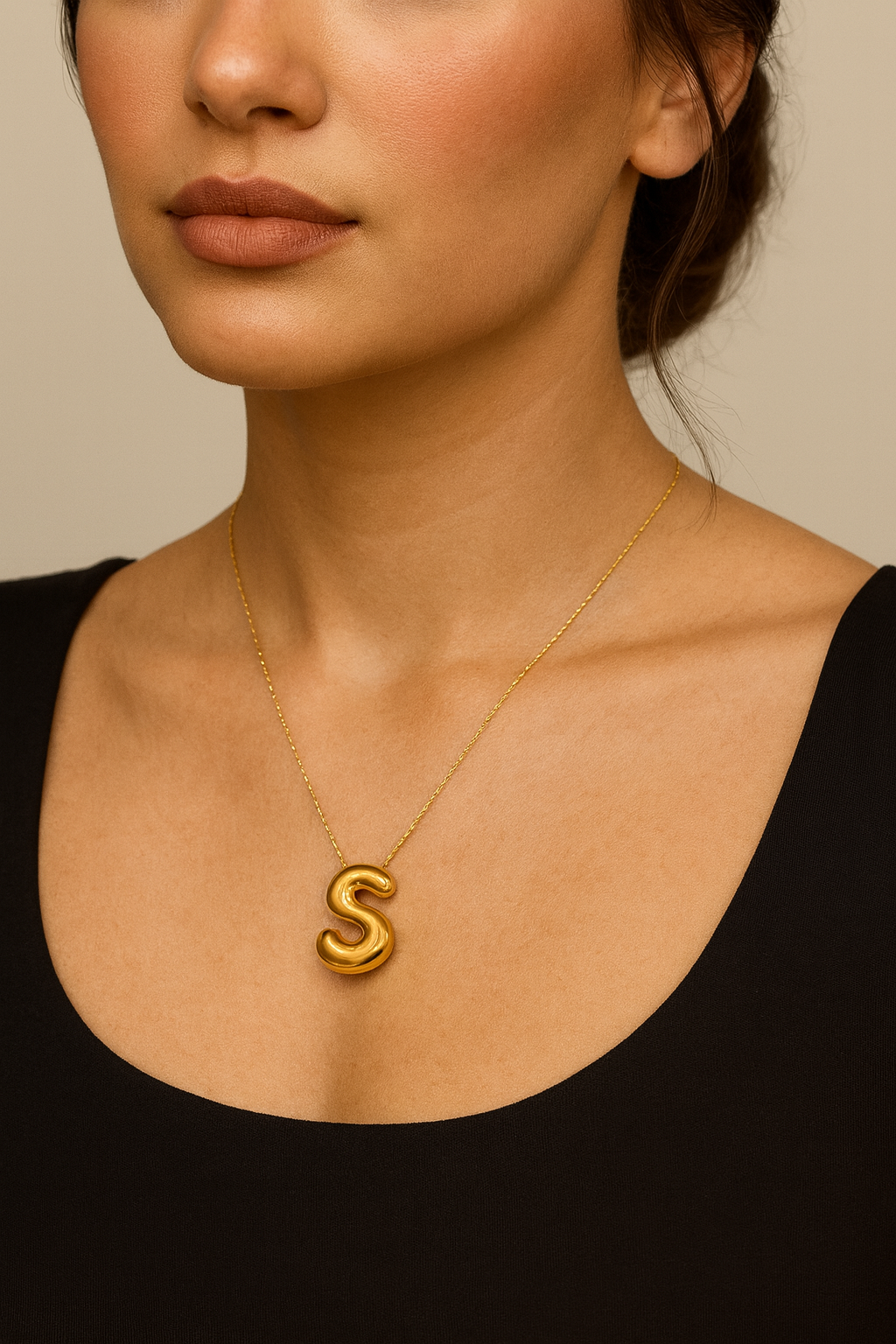 Golden Bubble Initial Pendant Necklace