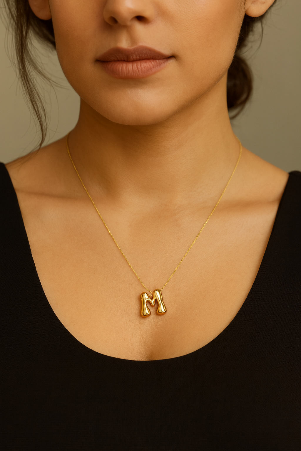 Golden Bubble Initial Pendant Necklace