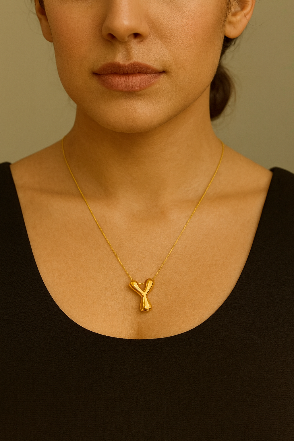 Golden Bubble Initial Pendant Necklace