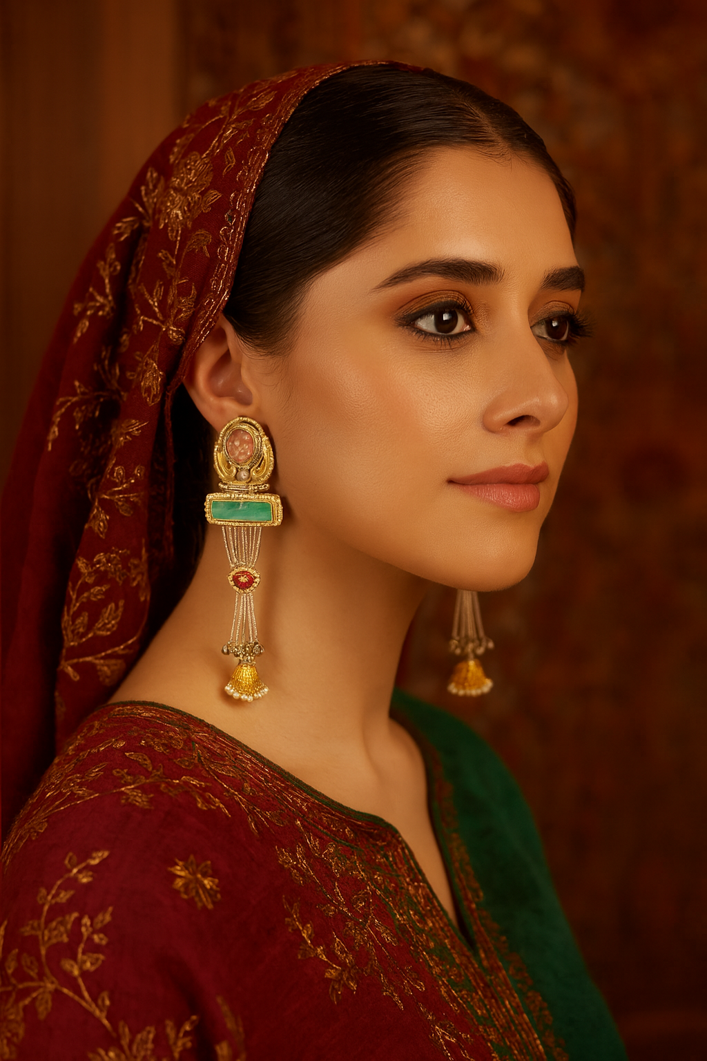 Kashmiri Emerald-Ruby Taranga Earrings
