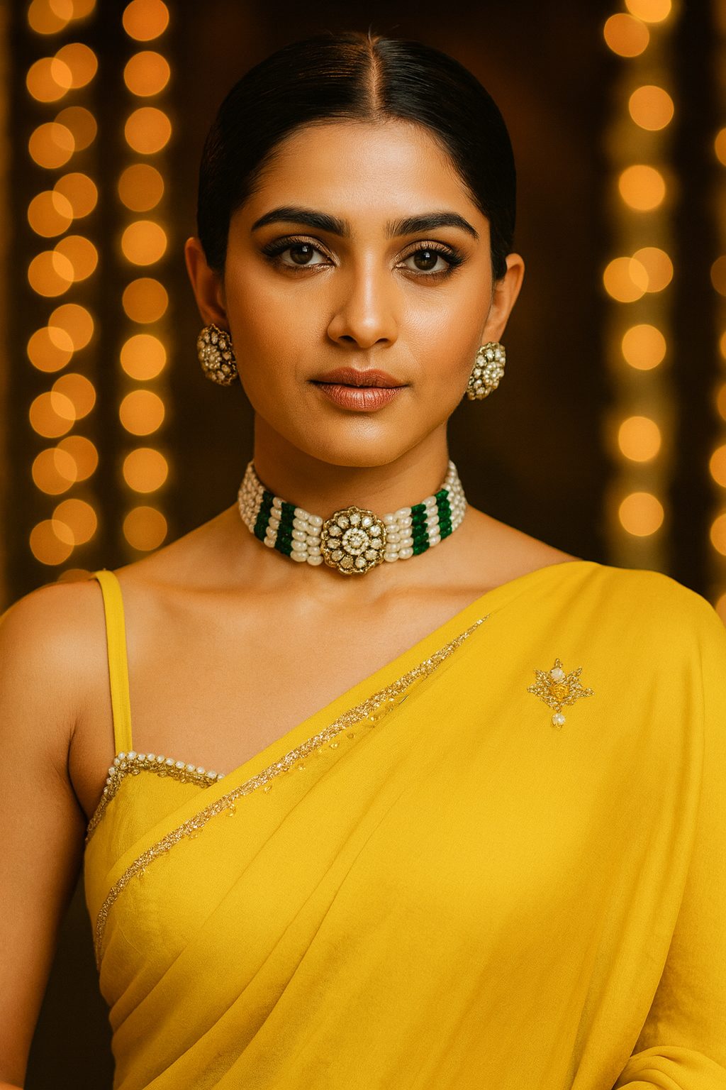 Primrose Kundan Green beaded Choker Set With Earrings