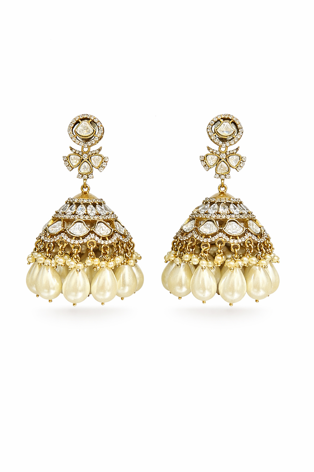 Classic Polki Pearl Jhumka Earrings
