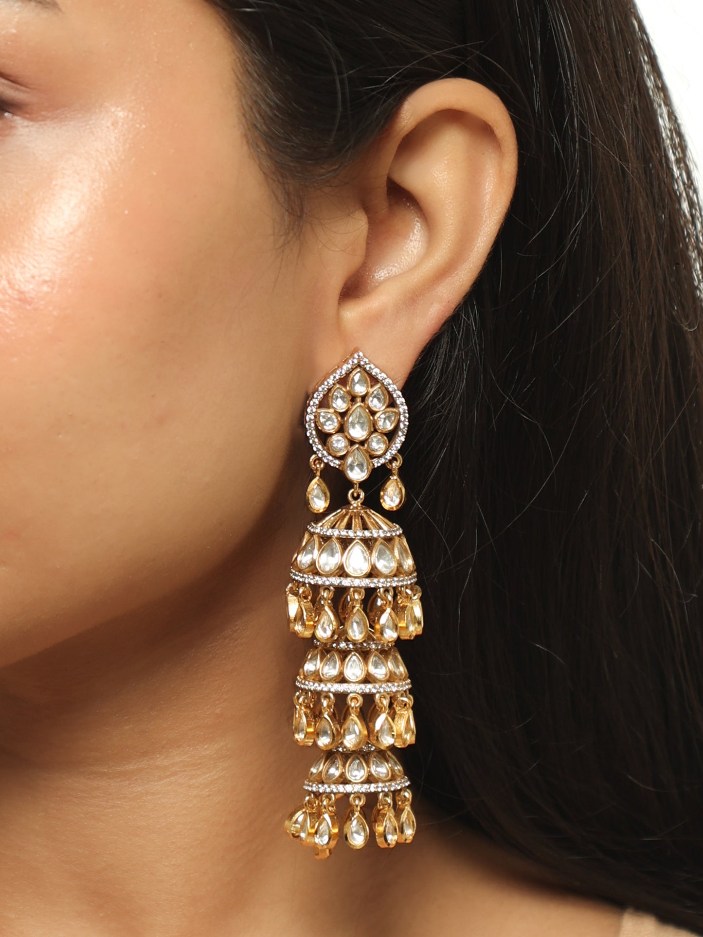 Zareen Polki Tiered Jhumka Earrings