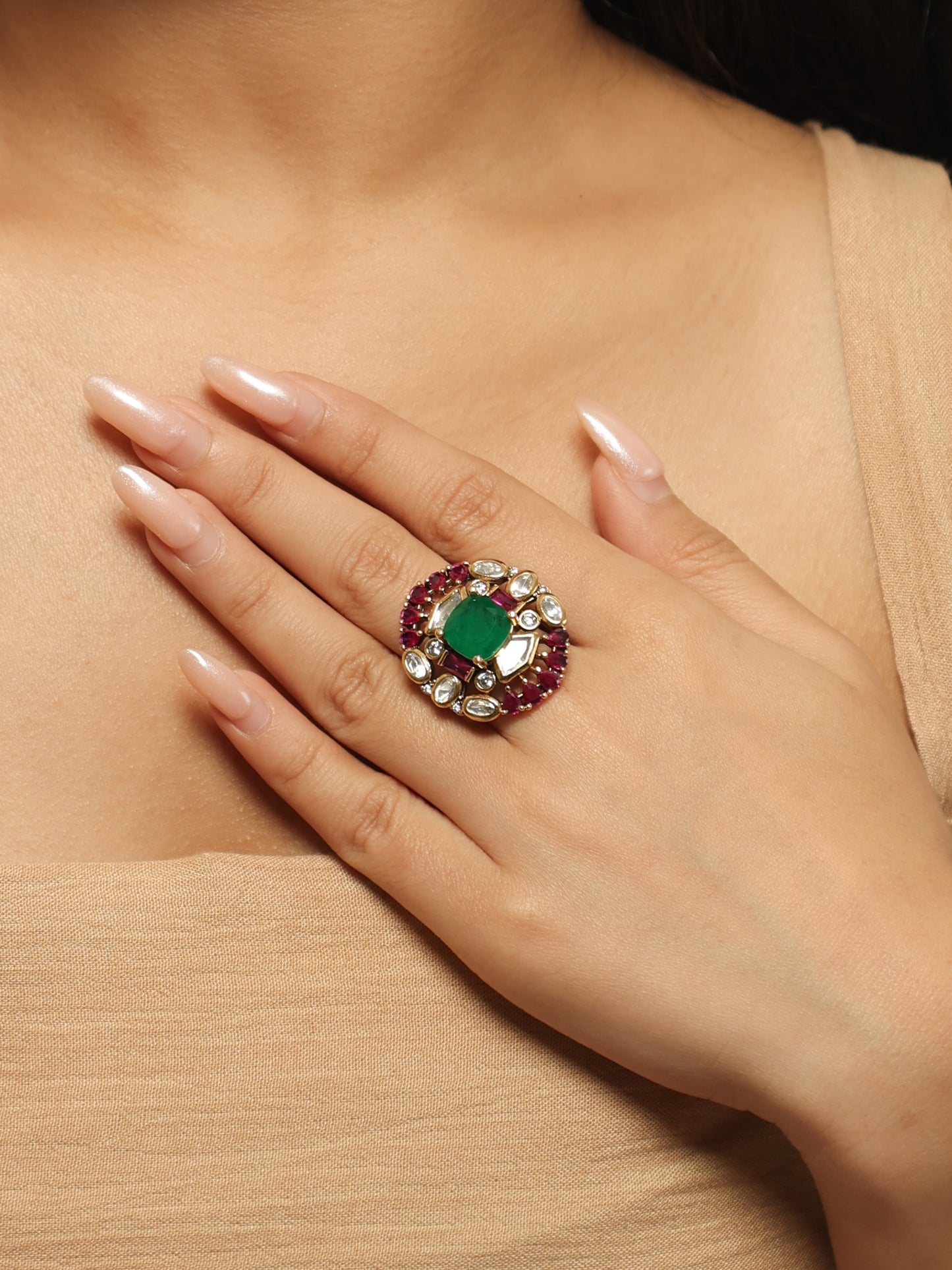 Zareen Emerald Polki Cocktail Ring