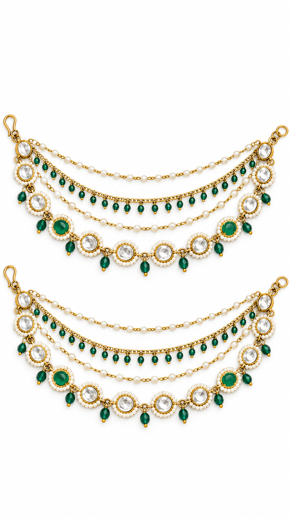 Emerald Pearl Kundan Ear Chain