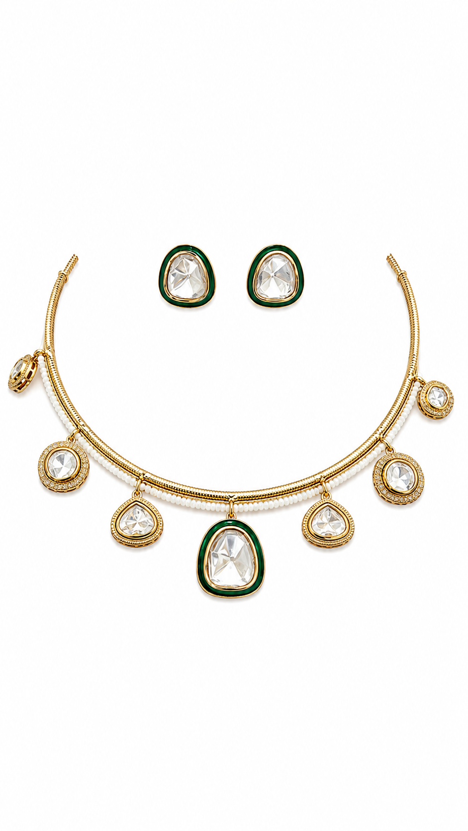 Emerald Kundan Charm Choker Set