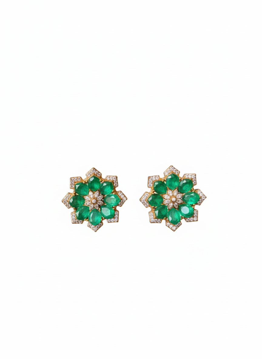 Emerald Aura Floral Studs