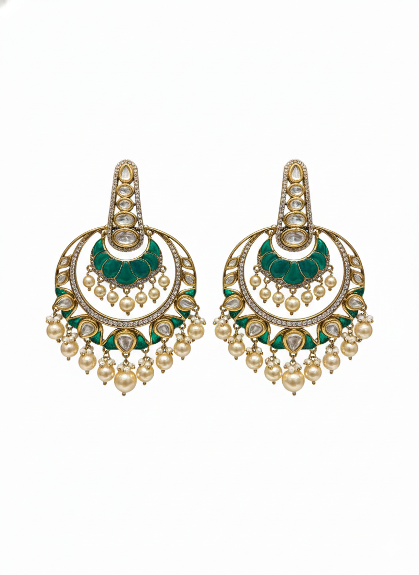 Zohra Emerald Crescent Chandbalis