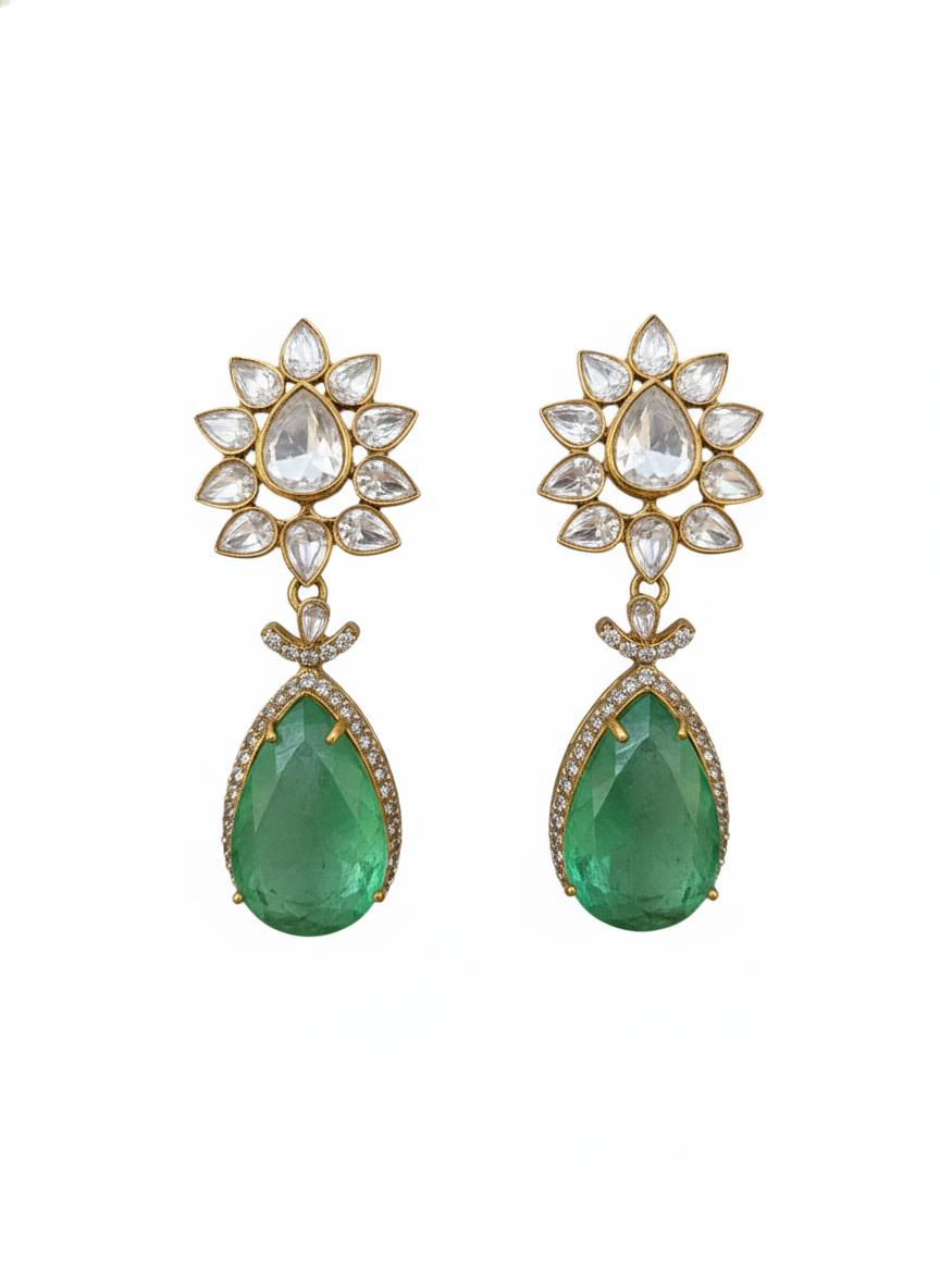 Ruby Bloom Polki Drop Earrings