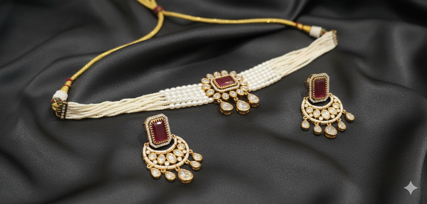 Heritage Ruby Pearl Choker Set