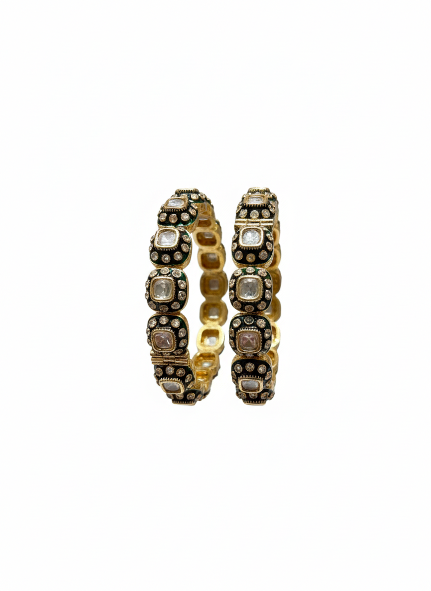 Regal Emerald Polki Bangles