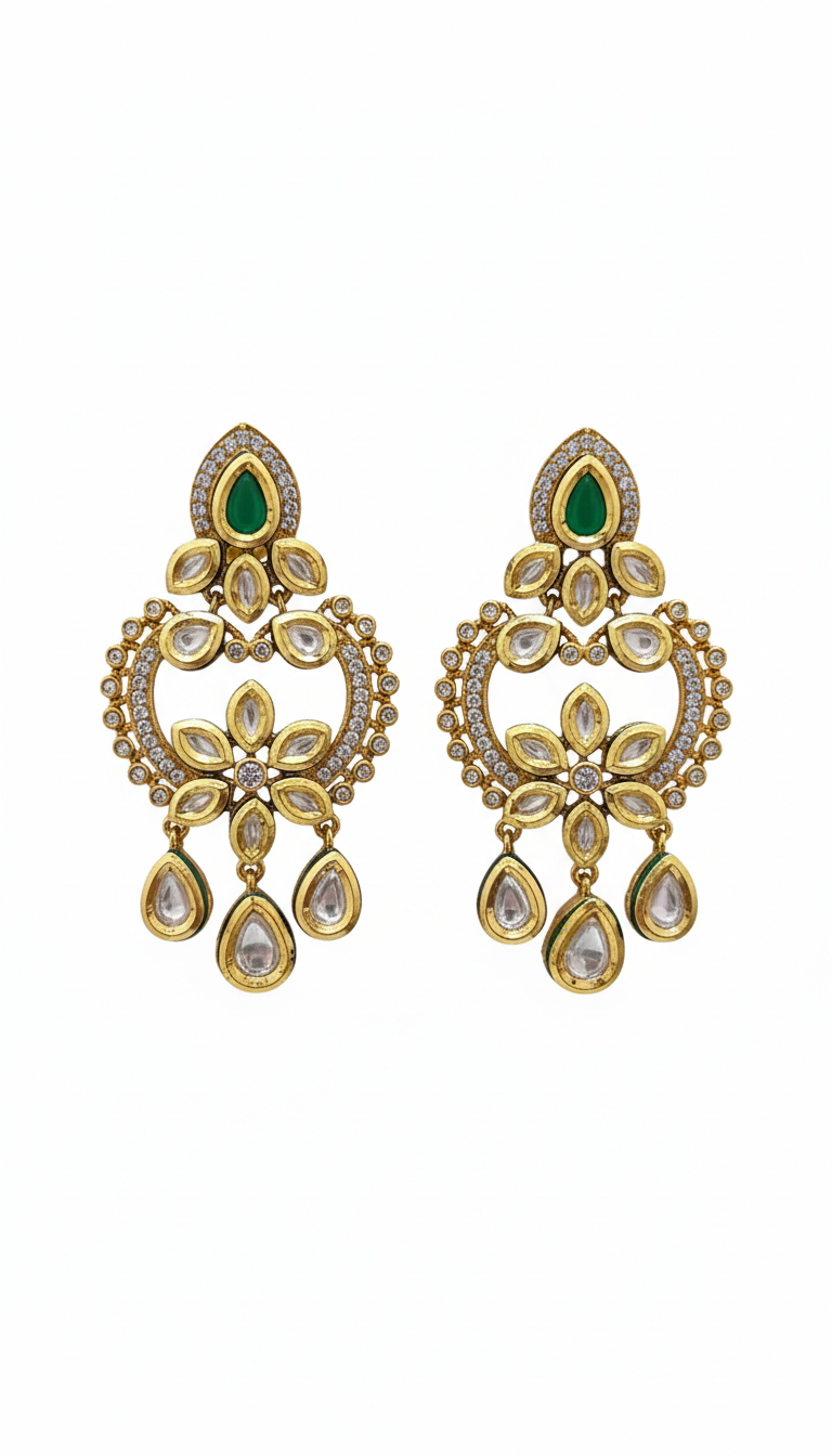 Emerald Aura Polki Heritage Earrings
