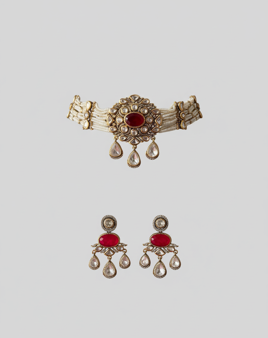 Crimson Heritage Polki Choker Set