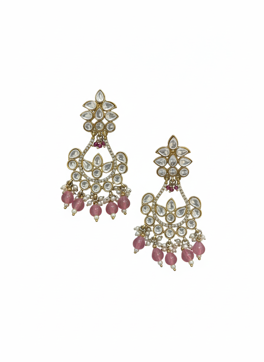 Rose Blossom Kundan Chandbali Earrings