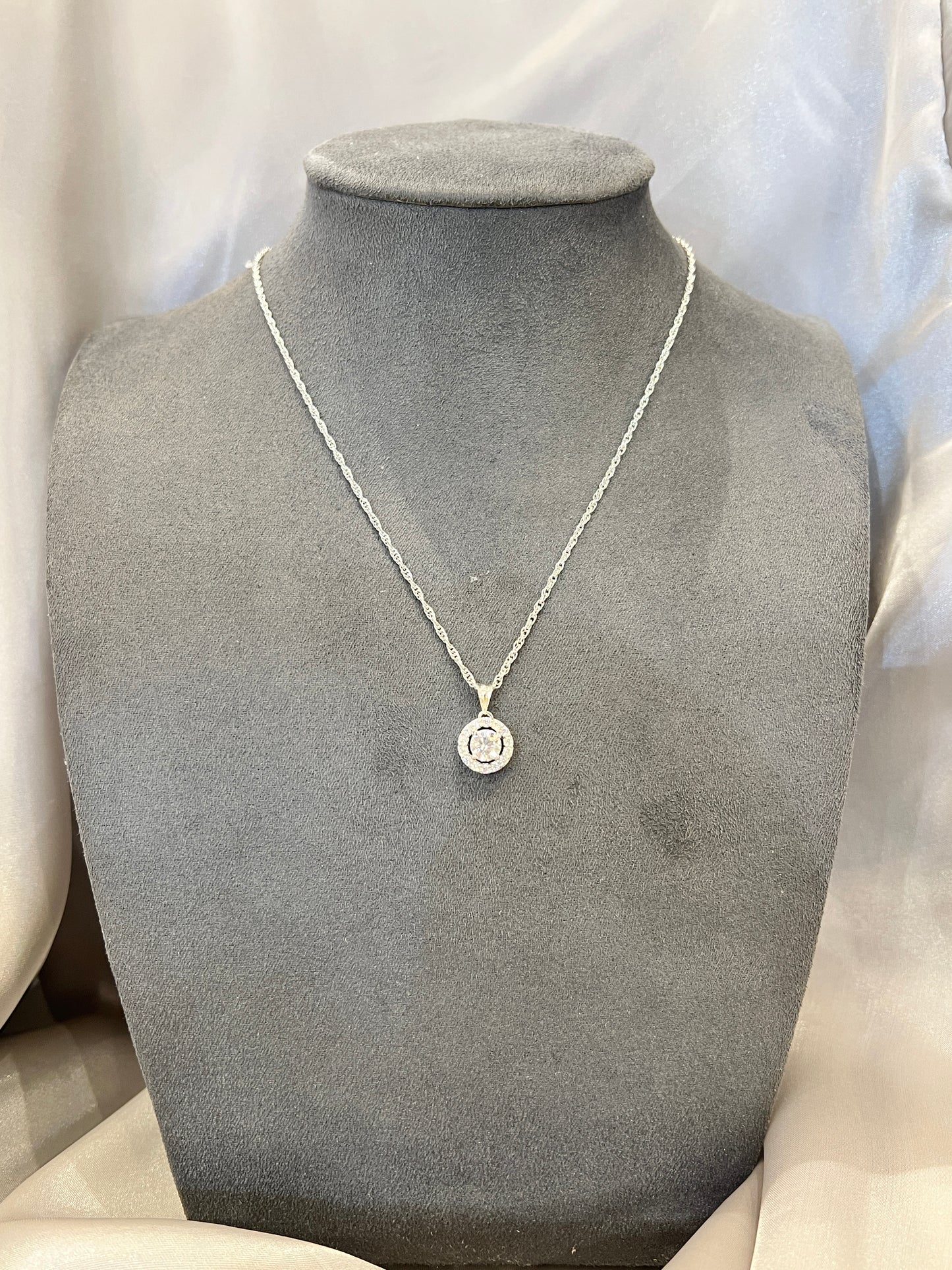 Crystal Circular Silver Pendant