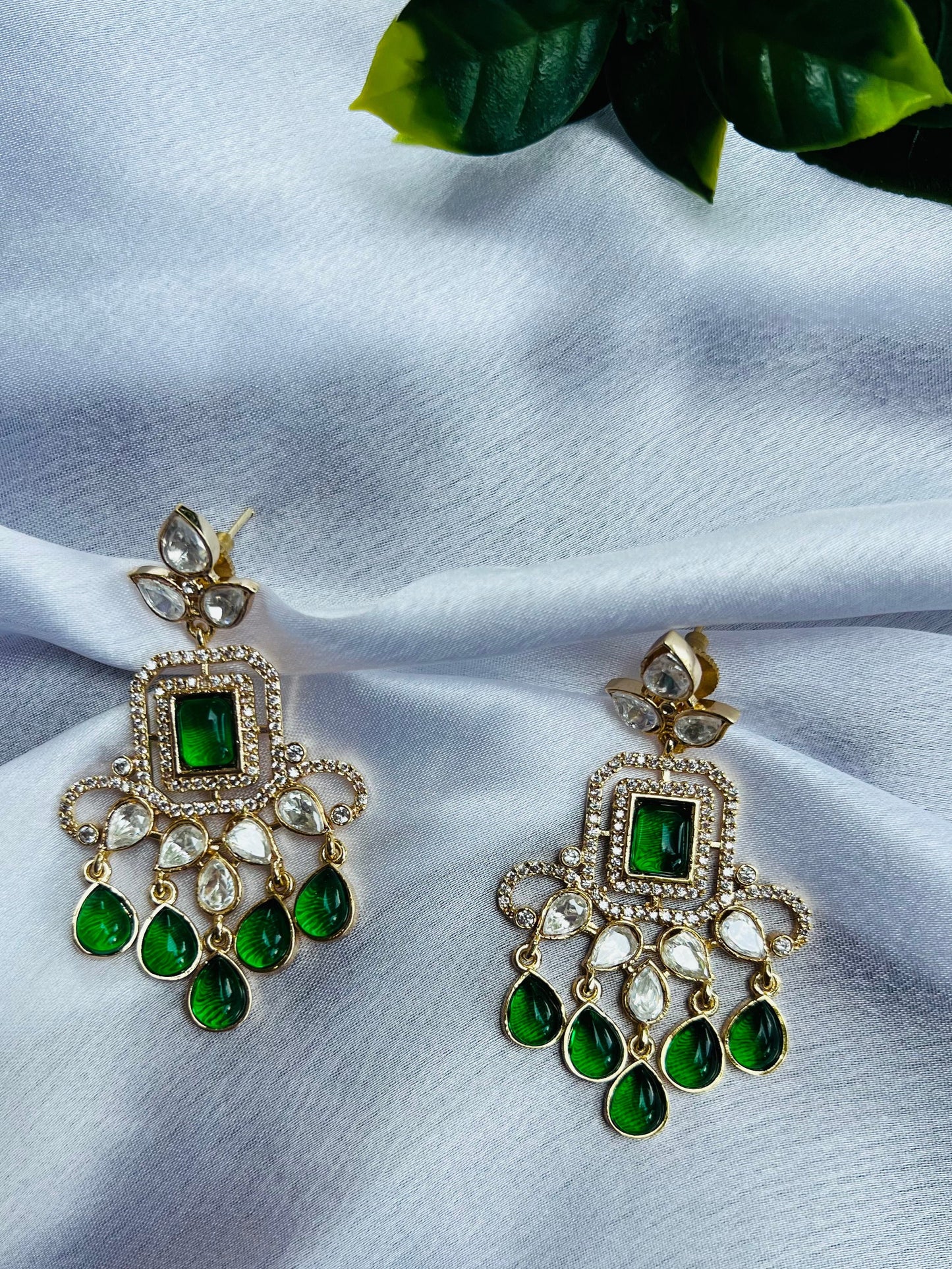 Madhavi Gold Emerald Drop Earrings