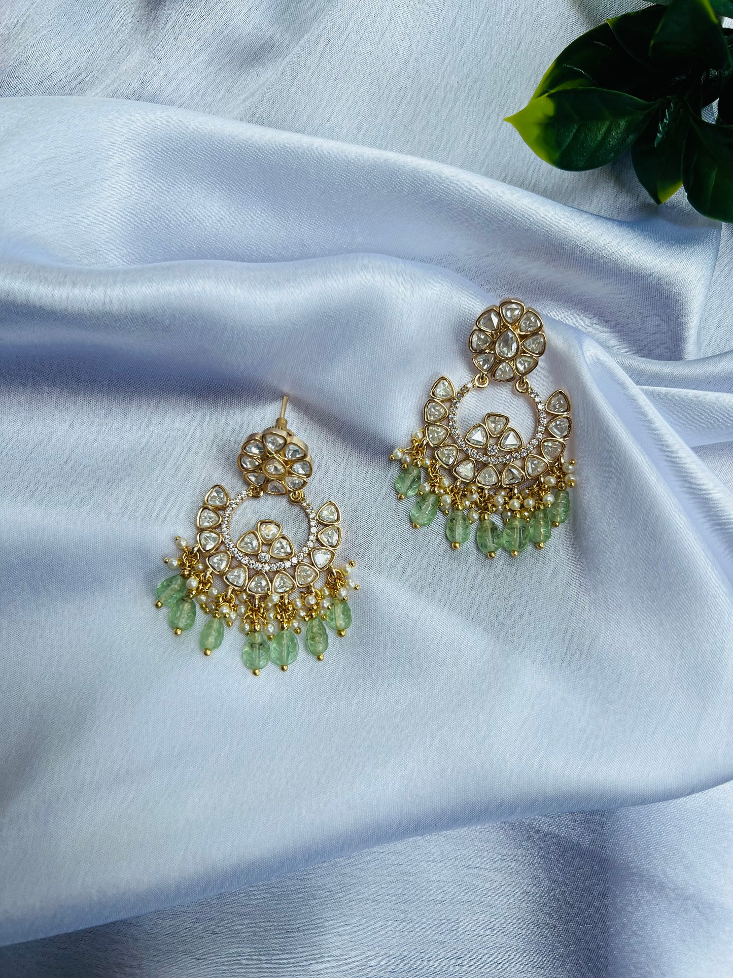 Charul Chandbali Green Earrings