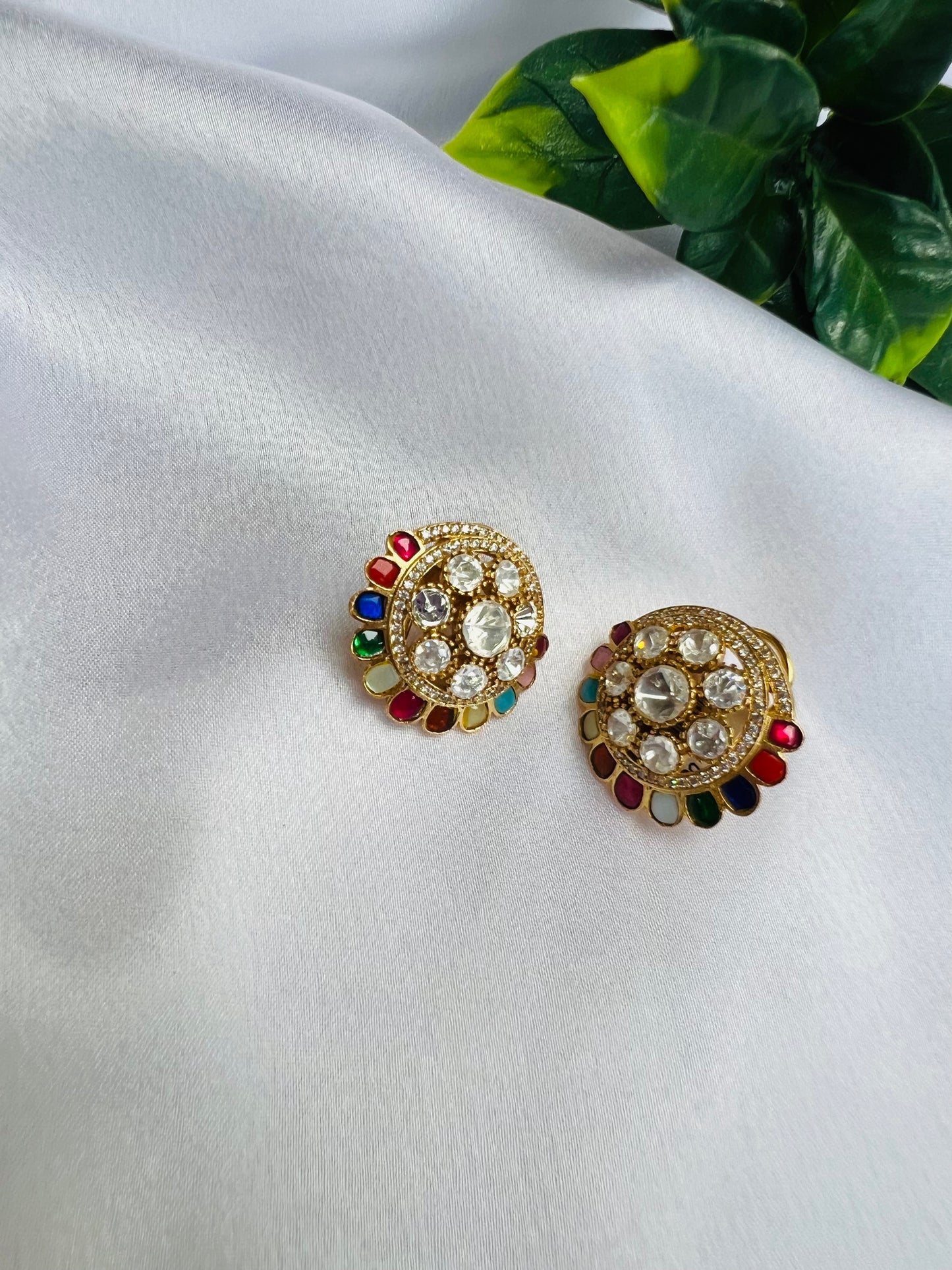 Chandrika Navratna Stones Studs