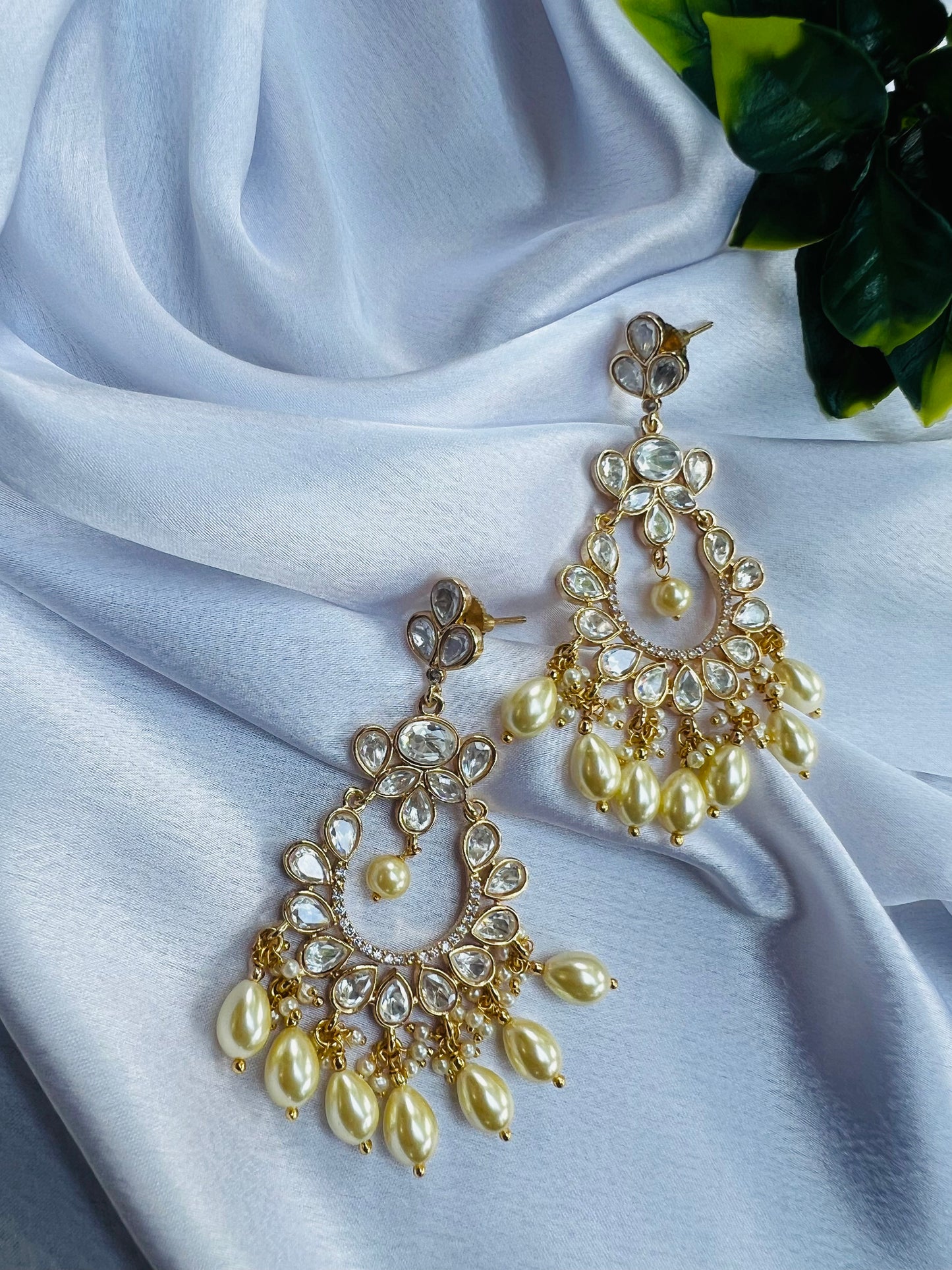 Divya Beige Chandbali Earrings