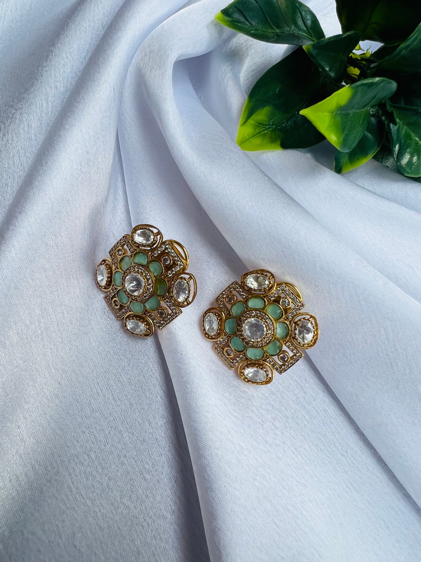 Chaitra Mint Stone Studs