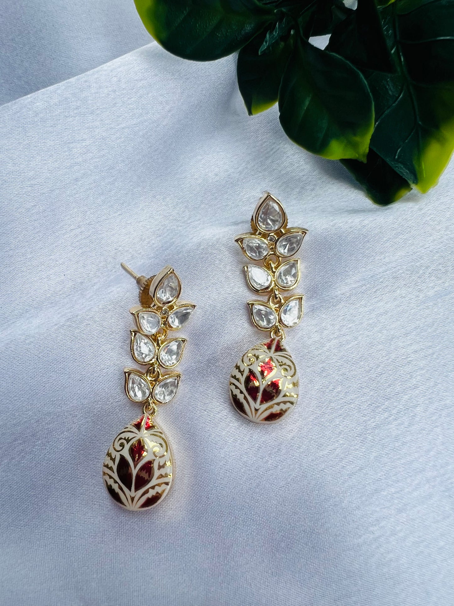 Anjali Leafy Red Earrings