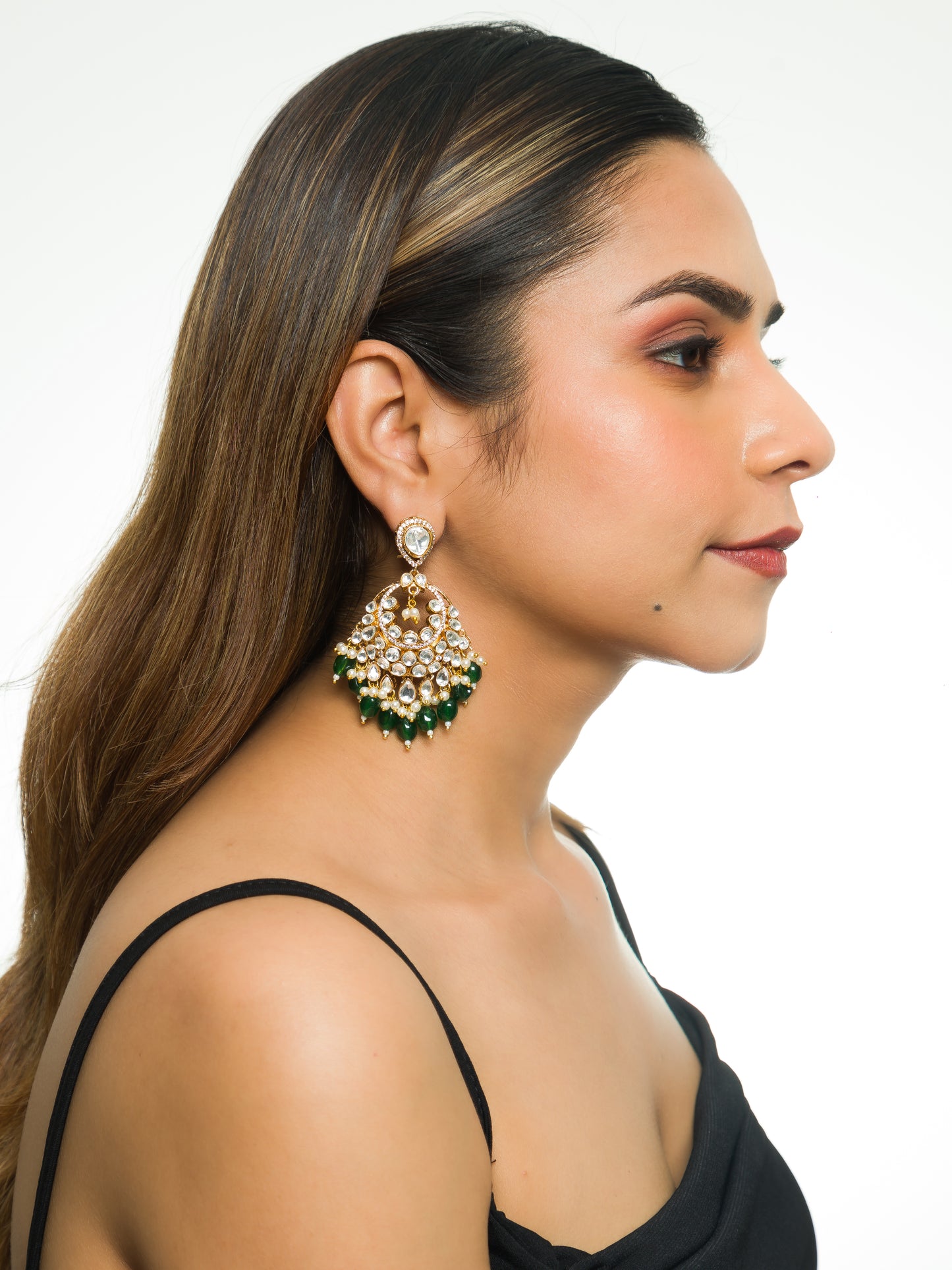 Indrani Emerald Kundan Earrings
