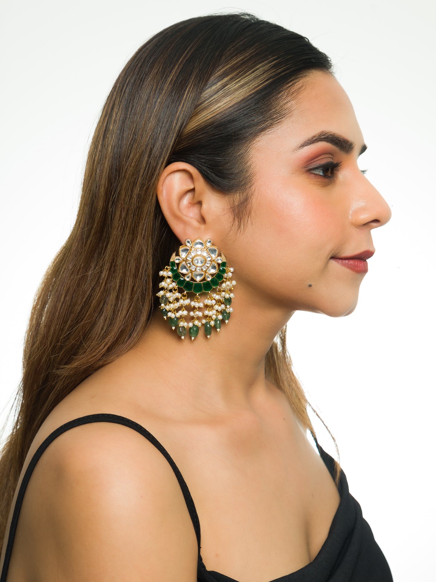 Aurea Lotus Beaded Kundan Earrings