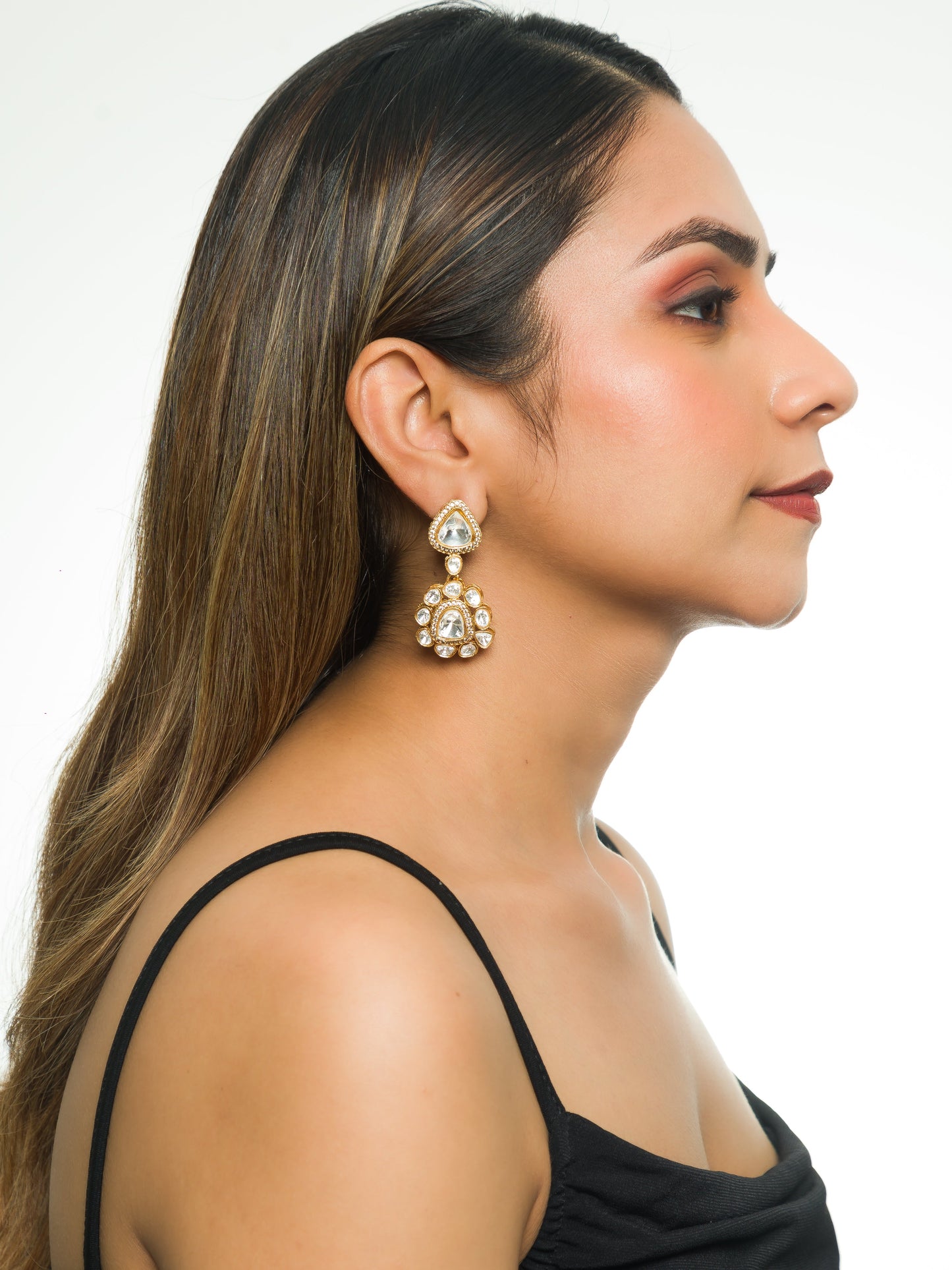 Shrija Golden Teardrop Kundan Earrings