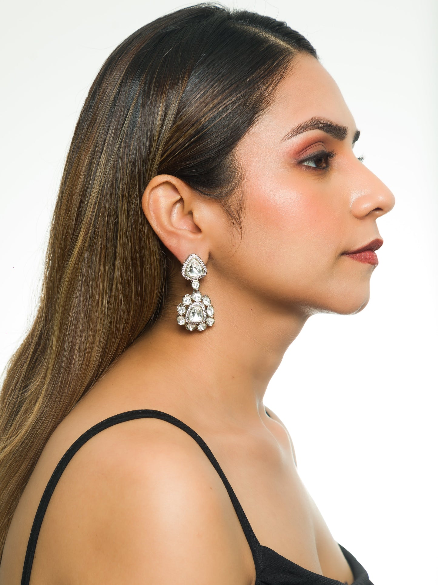 Shrija Silver Teardrop Kundan Earrings