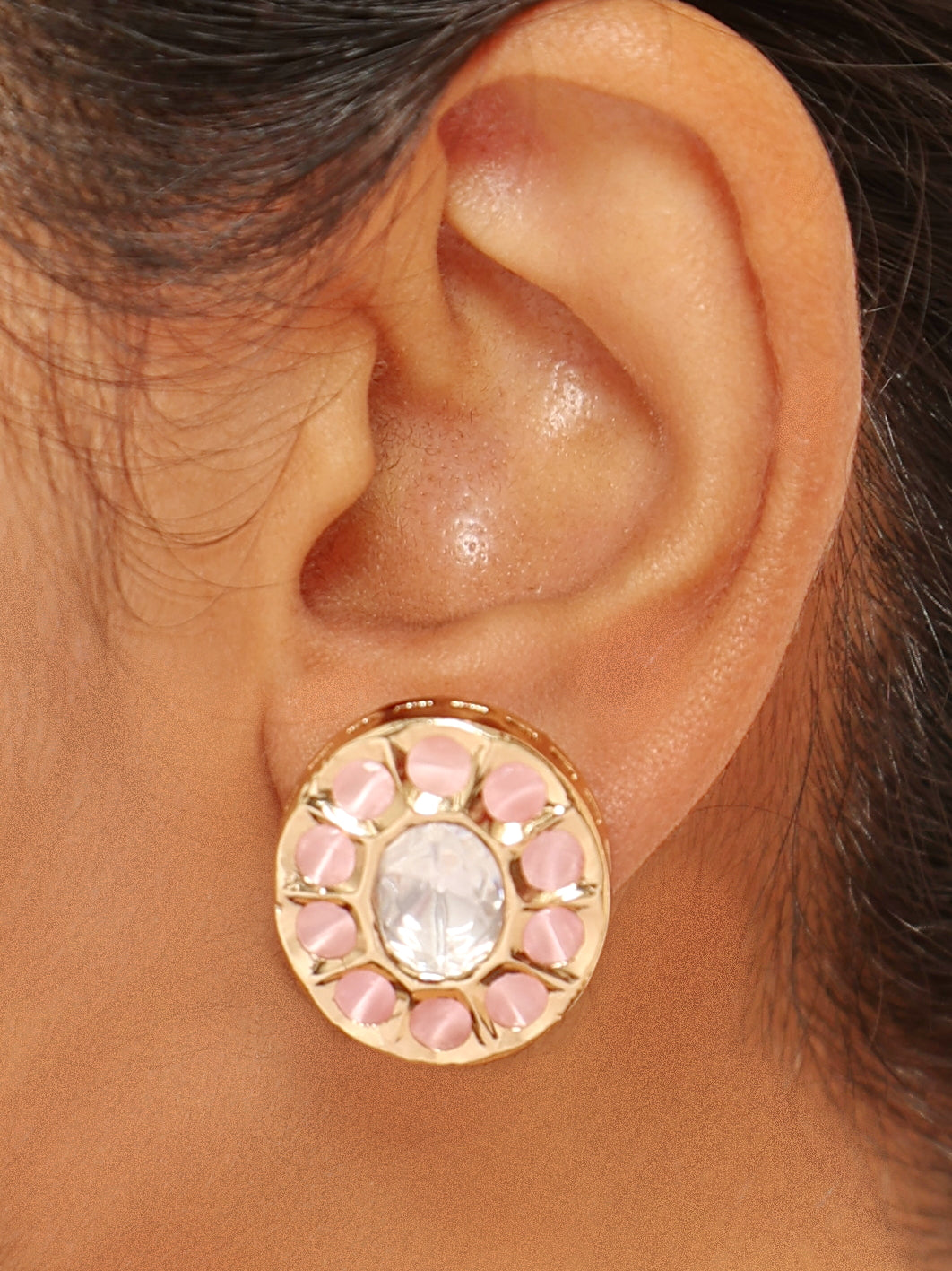 Sahar Pink Beaded Choker Set With Earrings