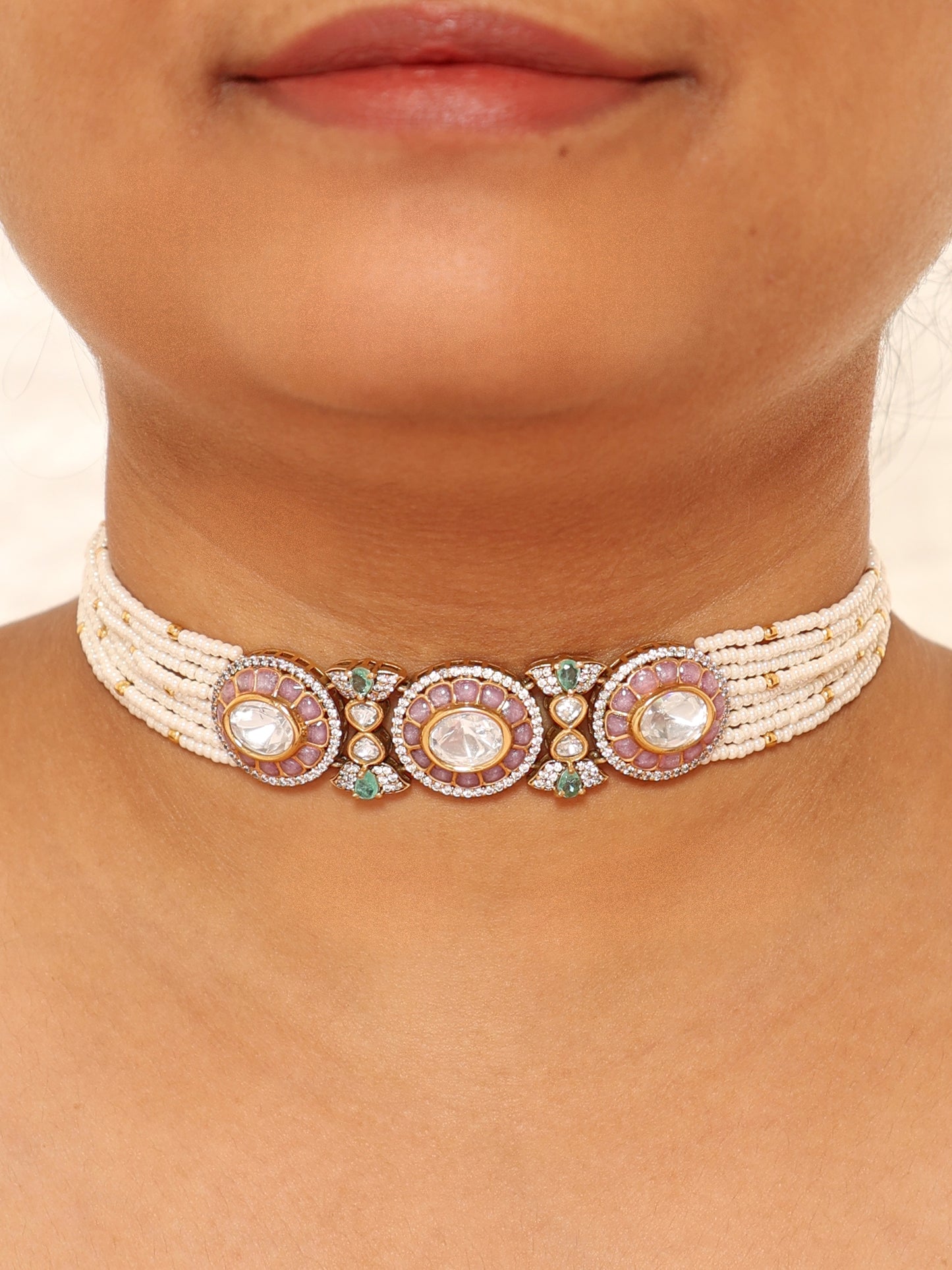 Rooh Beaded Choker Set With Earrings