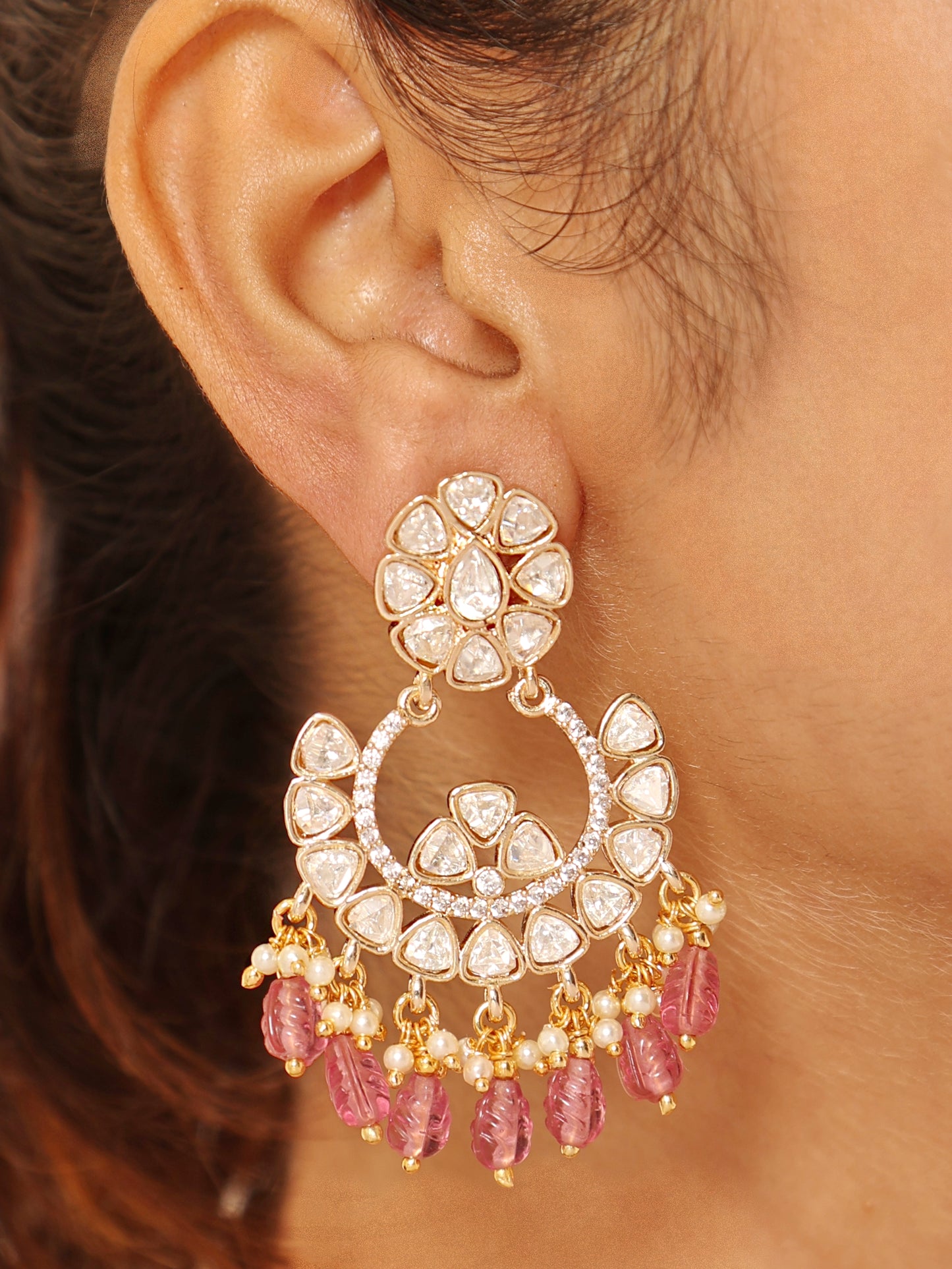 Kritika Pink Floral Chandbali