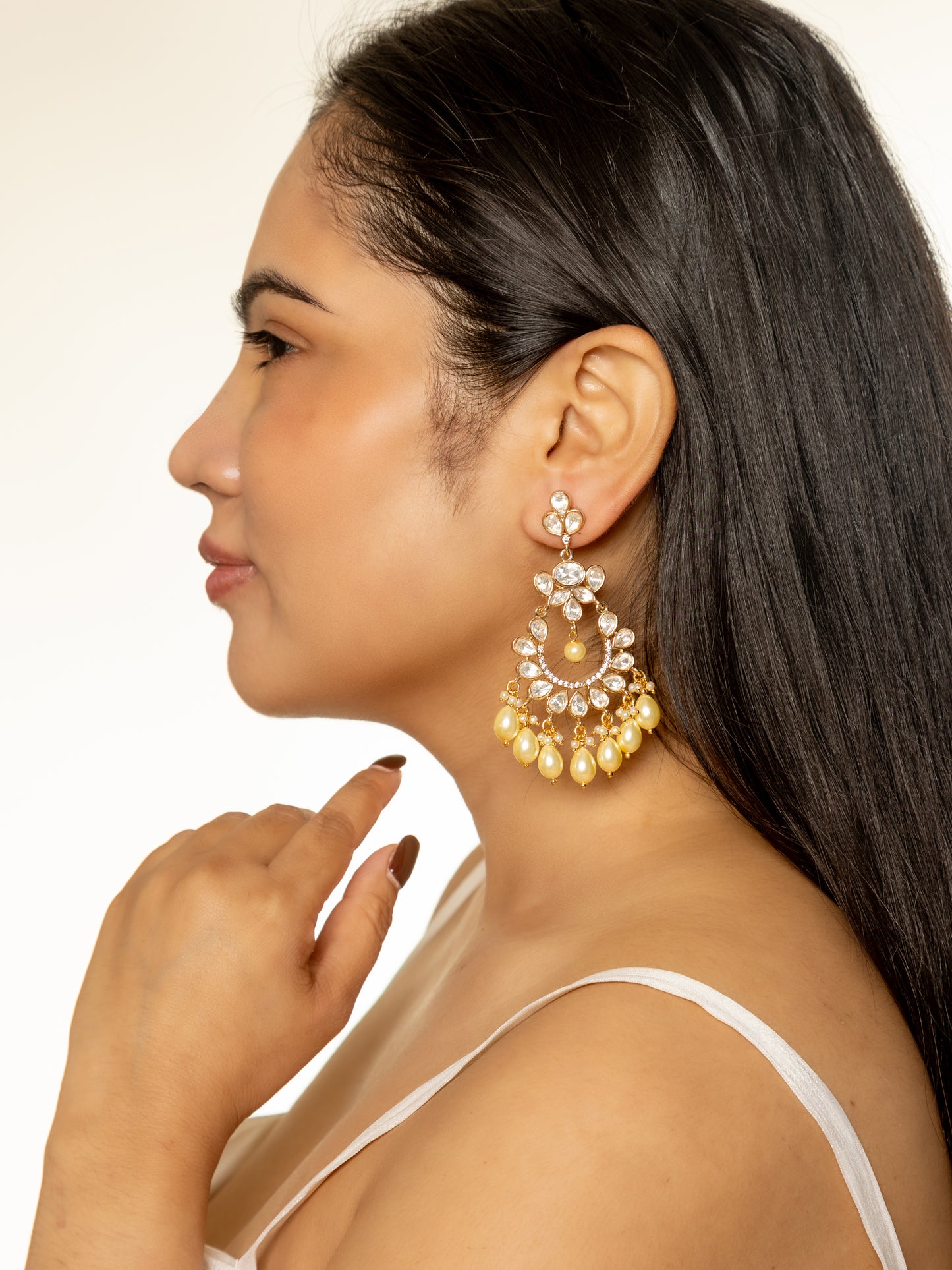 Divya Beige Chandbali Earrings