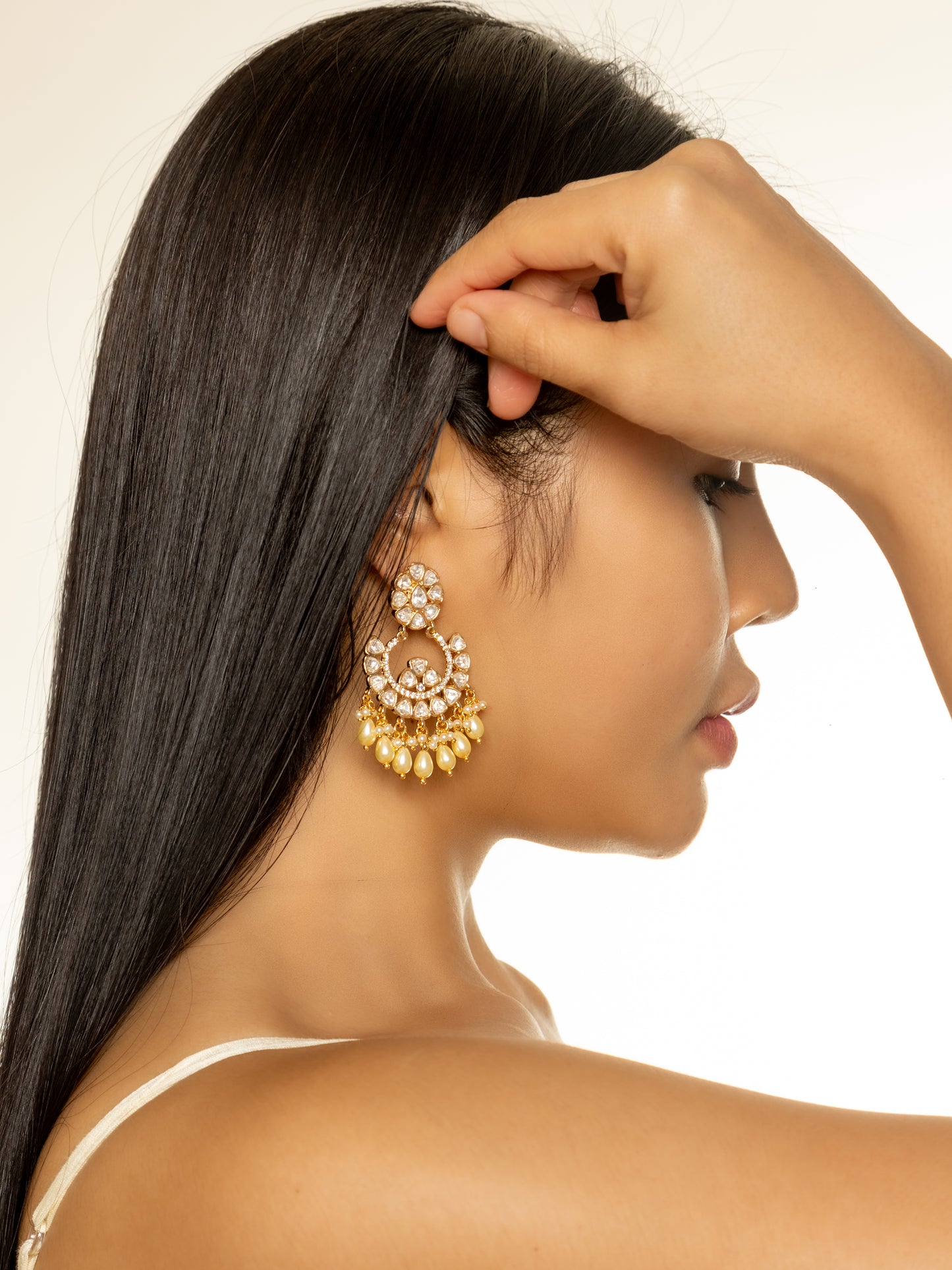 Charul Chandbali Beige Earrings