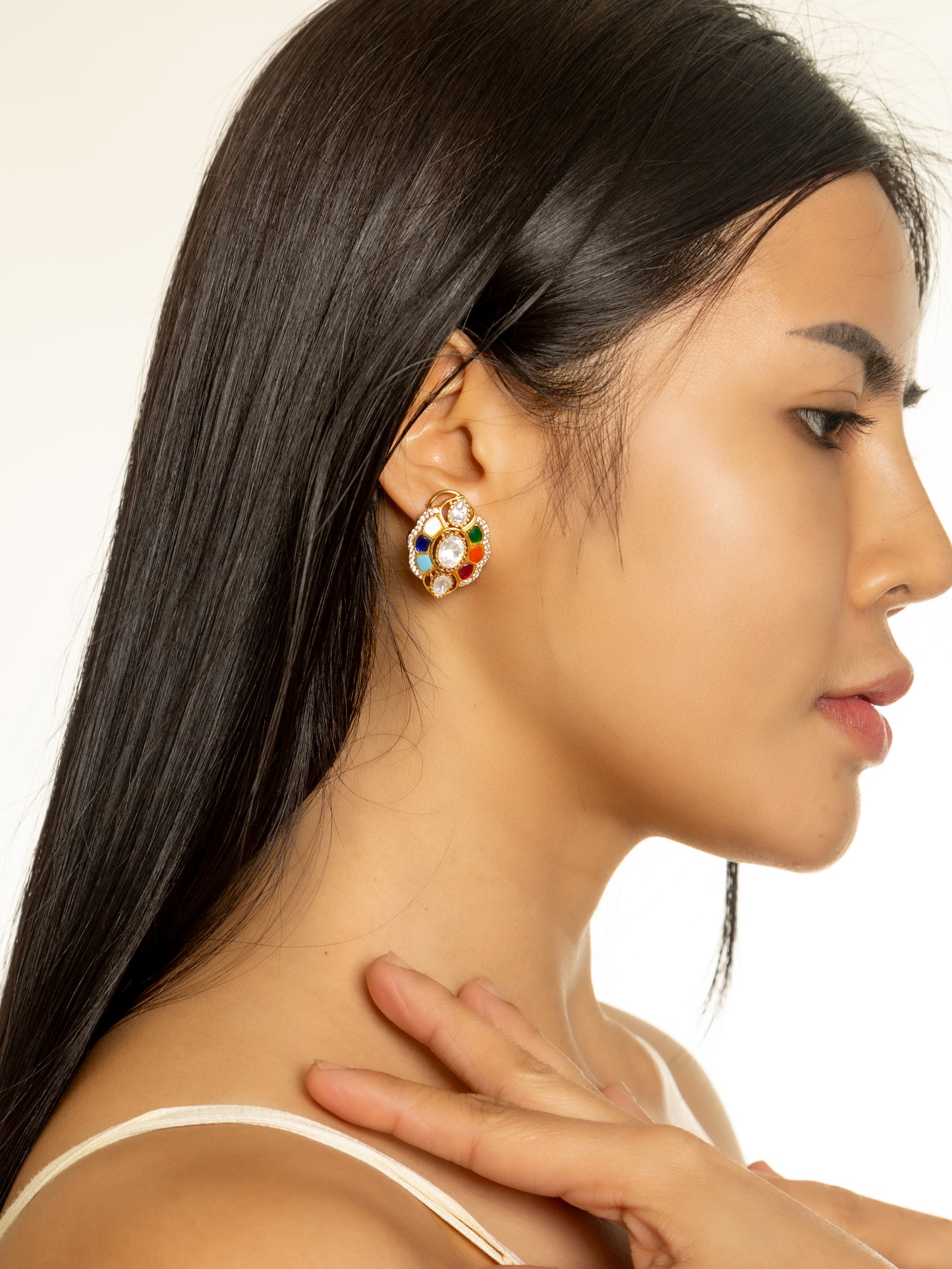 Avani Navratna Blooming Earrings