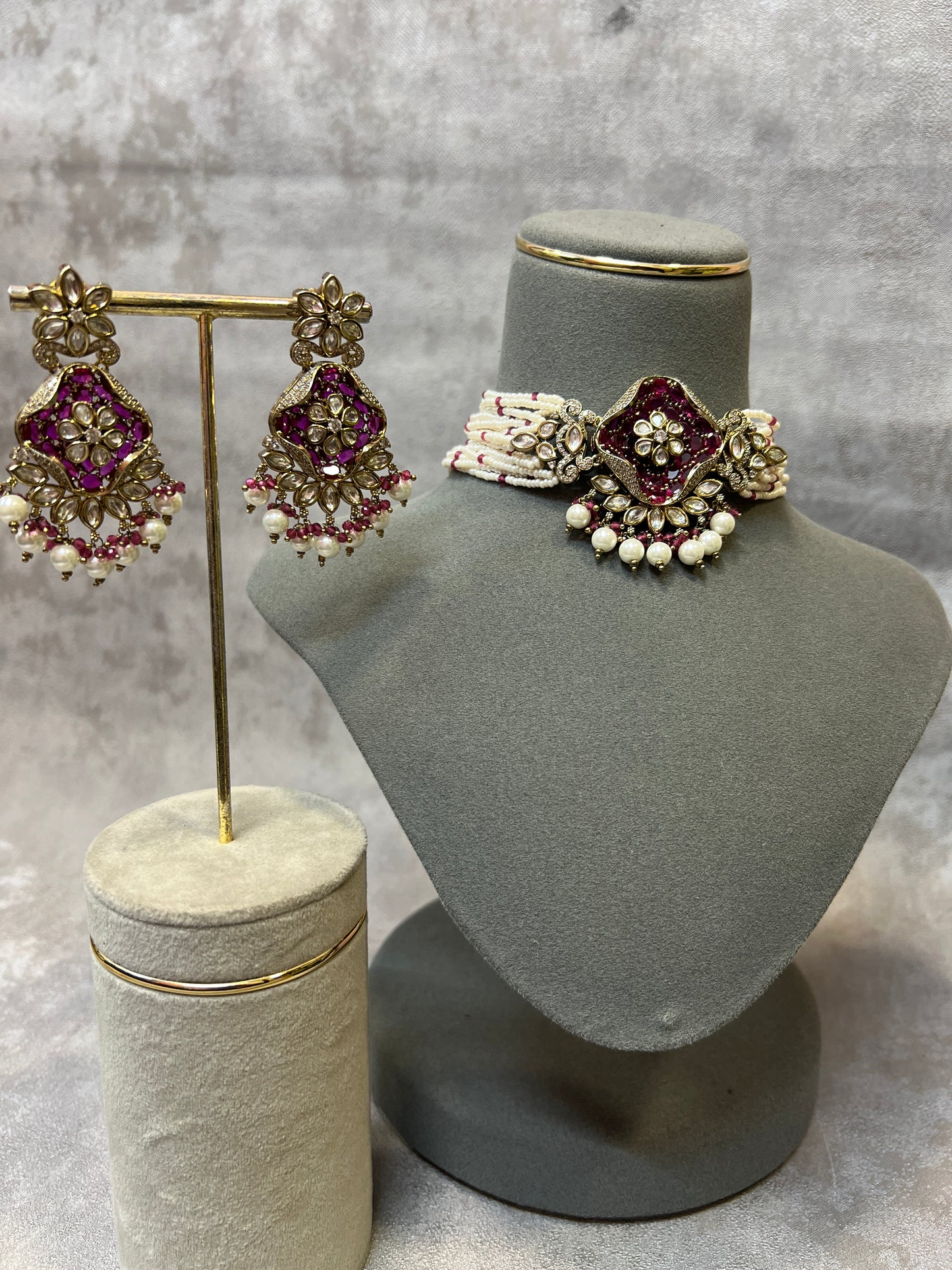 Ruby Blossom Pearl Choker Set